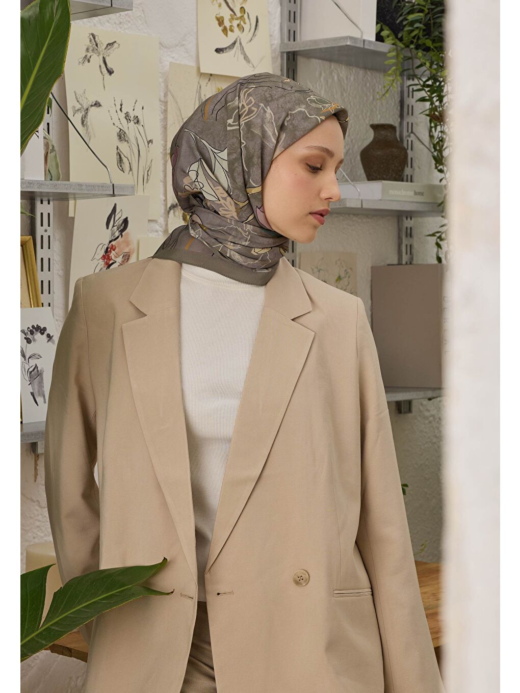 Belle Desen Pamuk İpek Eşarp Antrasit-1