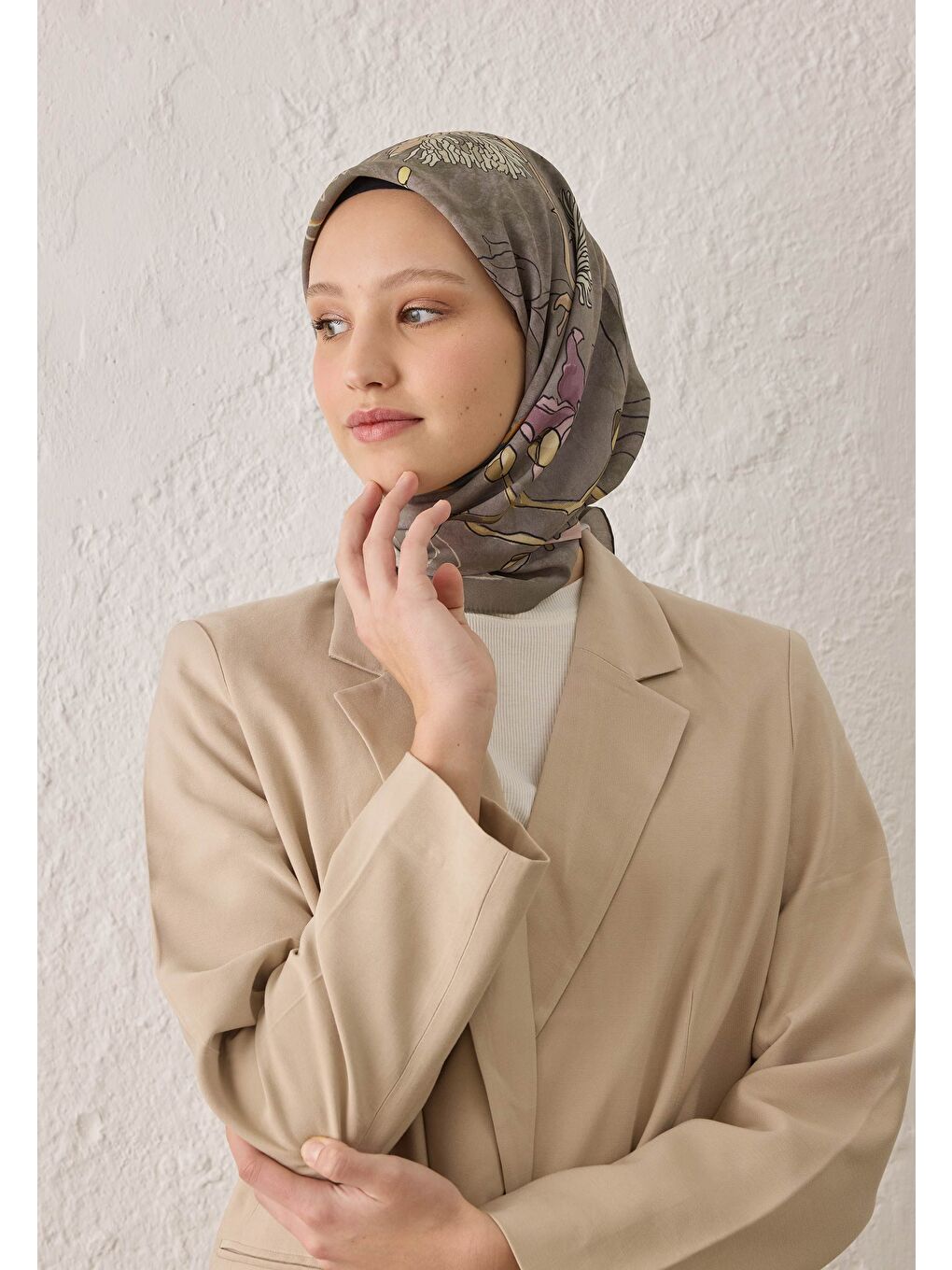 Belle Desen Pamuk İpek Eşarp Antrasit-2