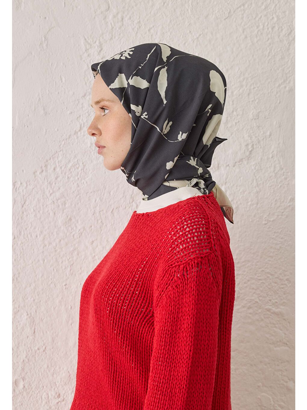 Lacivert Perla Desen Pamuk İpek Eşarp Koyu Lacıvert-3