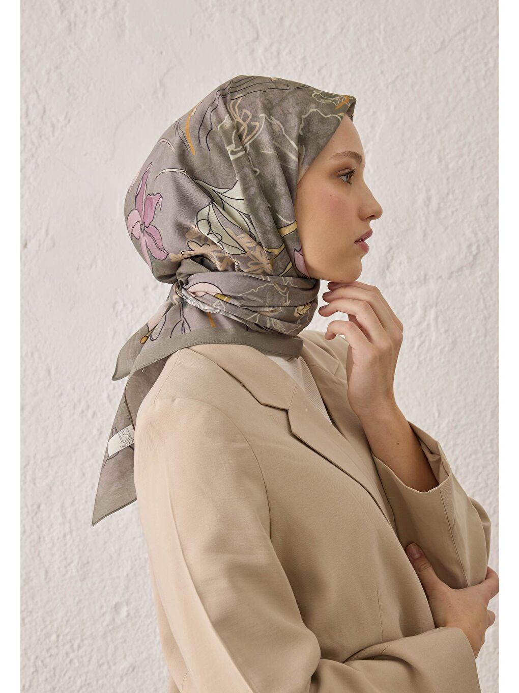 Belle Desen Pamuk İpek Eşarp Antrasit-3