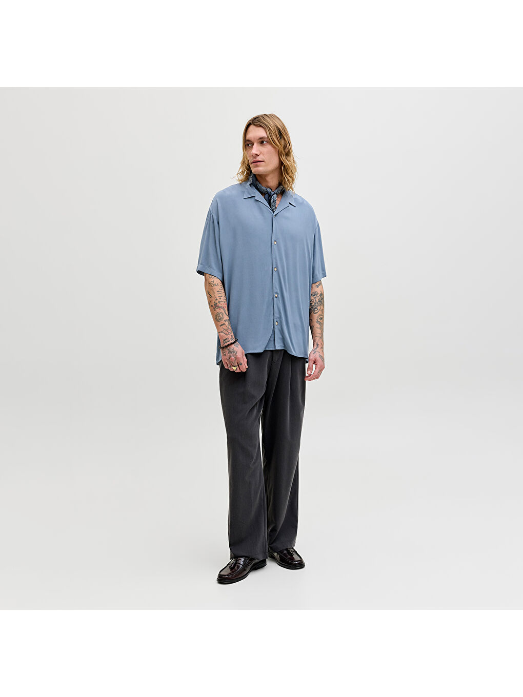 Jeff Resort Solid Erkek Mavi Gömlek-1