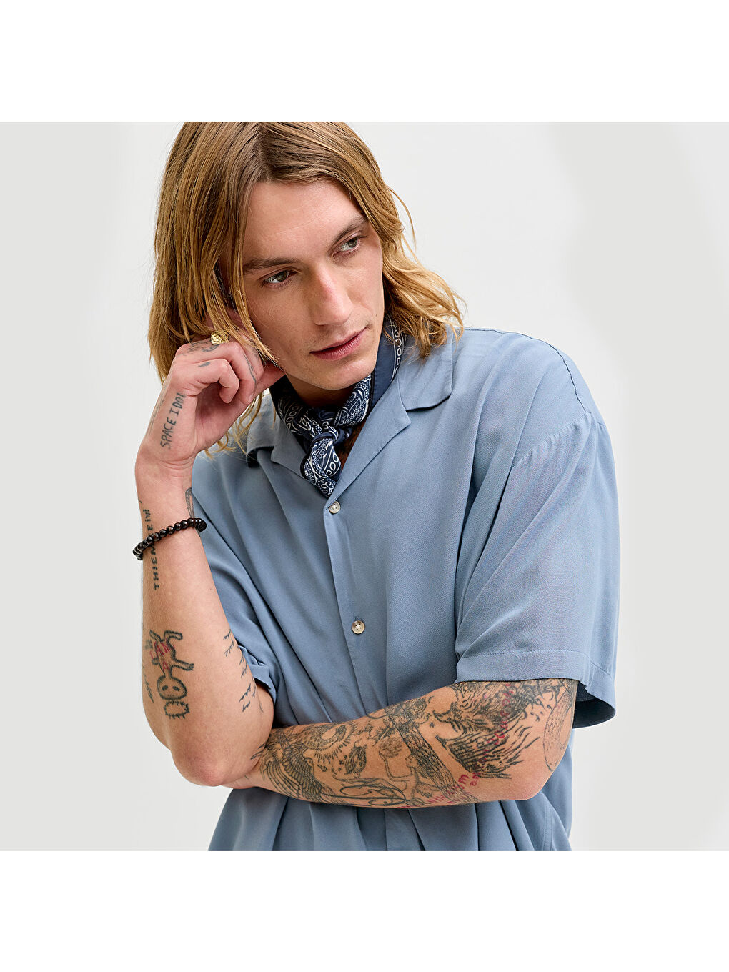 Jeff Resort Solid Erkek Mavi Gömlek-3