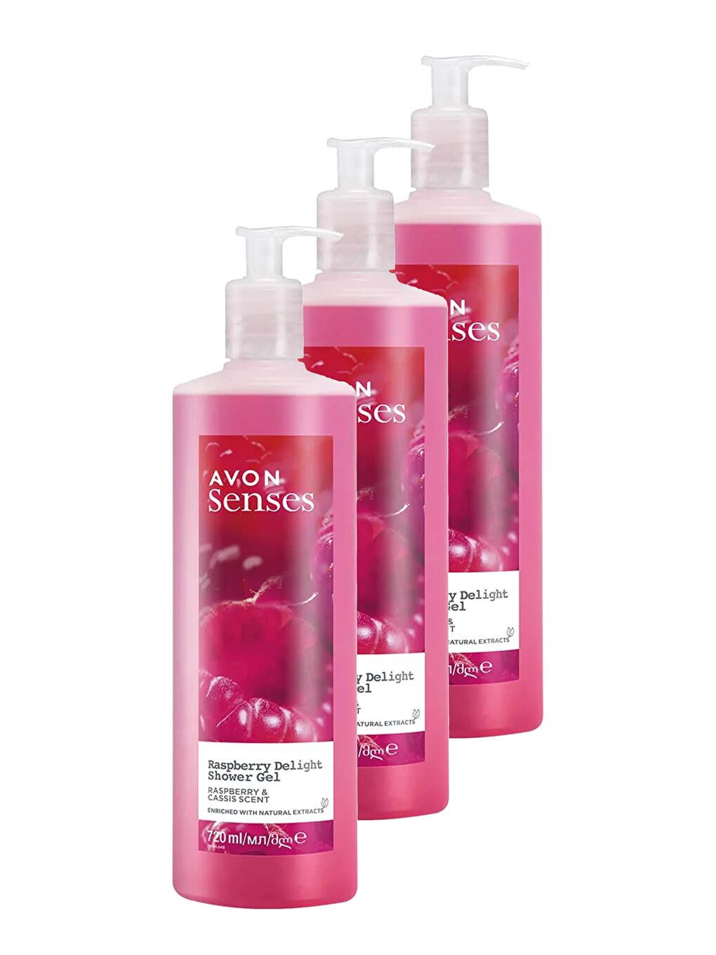 AVON Renksiz Raspberry Delight Frambuaz ve Frenk Üzümü Kokulu Duş Jeli 720 Ml. Üçlü Set