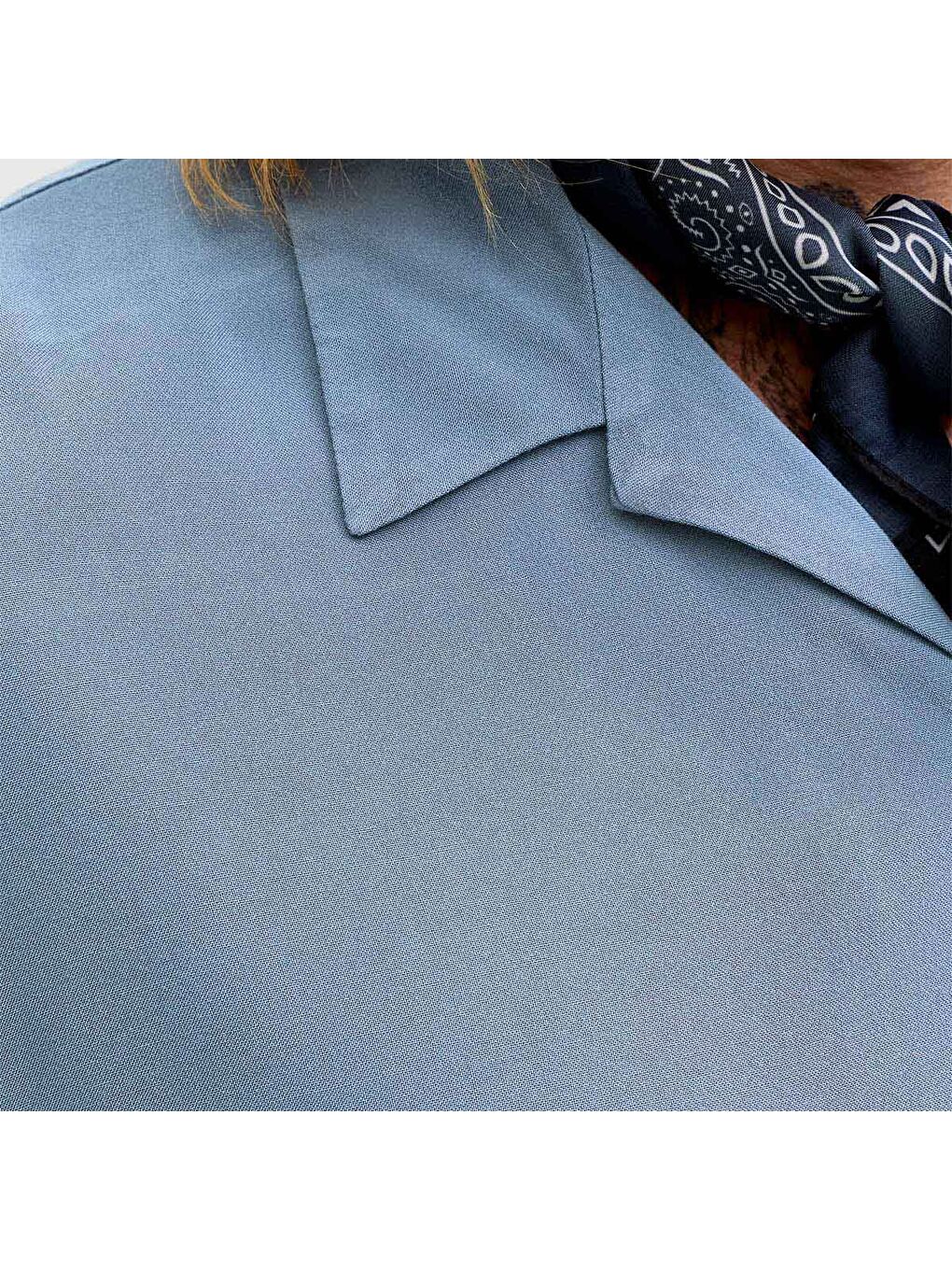 Jeff Resort Solid Erkek Mavi Gömlek-4