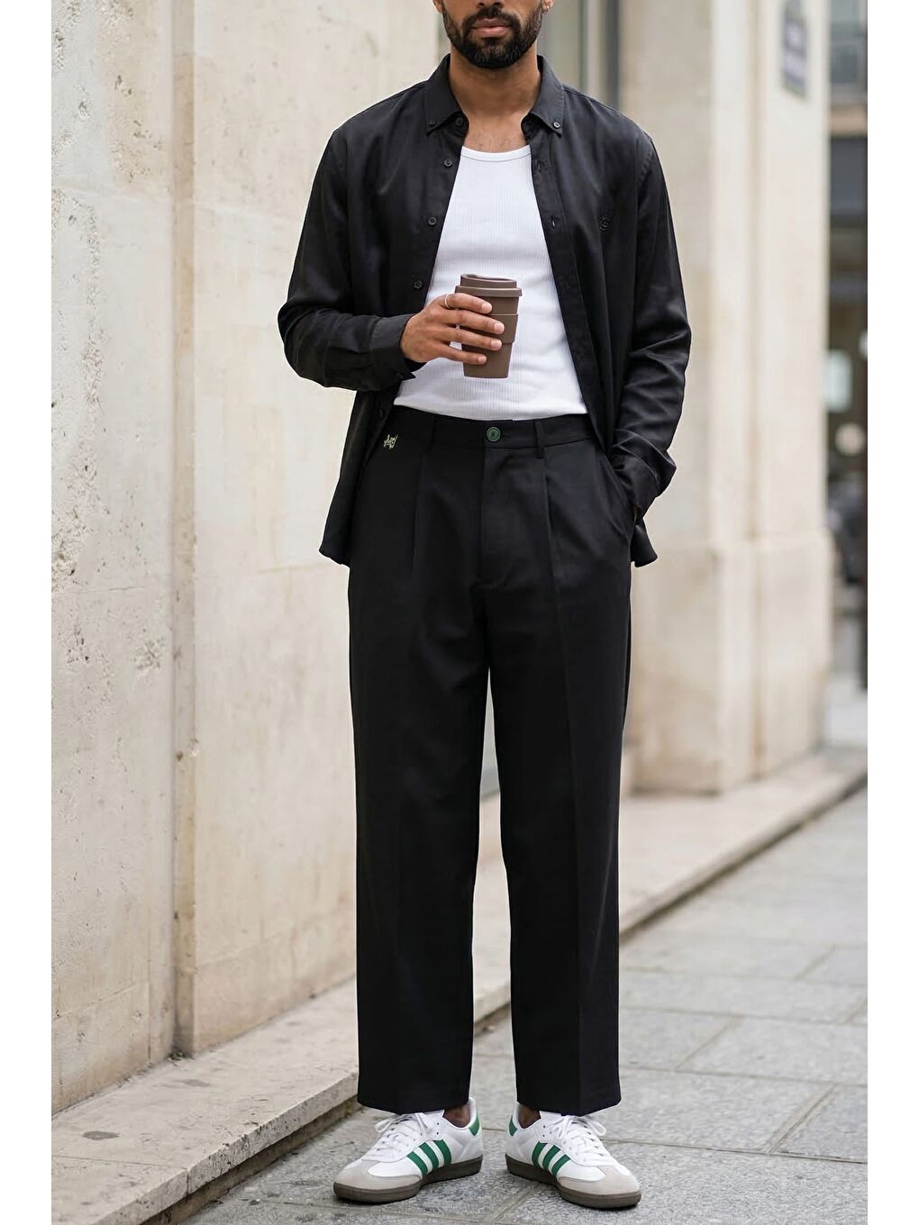 Erkek Relaxed Minimal Nakışlı Basic Lyocell Gömlek Siyah-2