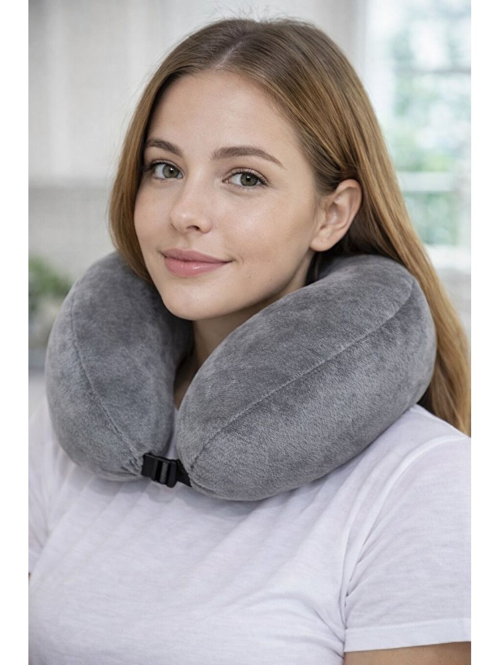 Gri Seyahat Yastığı Ortopedik Boyun Destek Yastığı U Tipi Konforlu