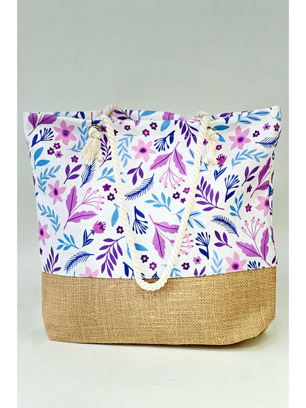 Mor Desenli Plaj Çantası RÇ-P-01 Çiçek-2