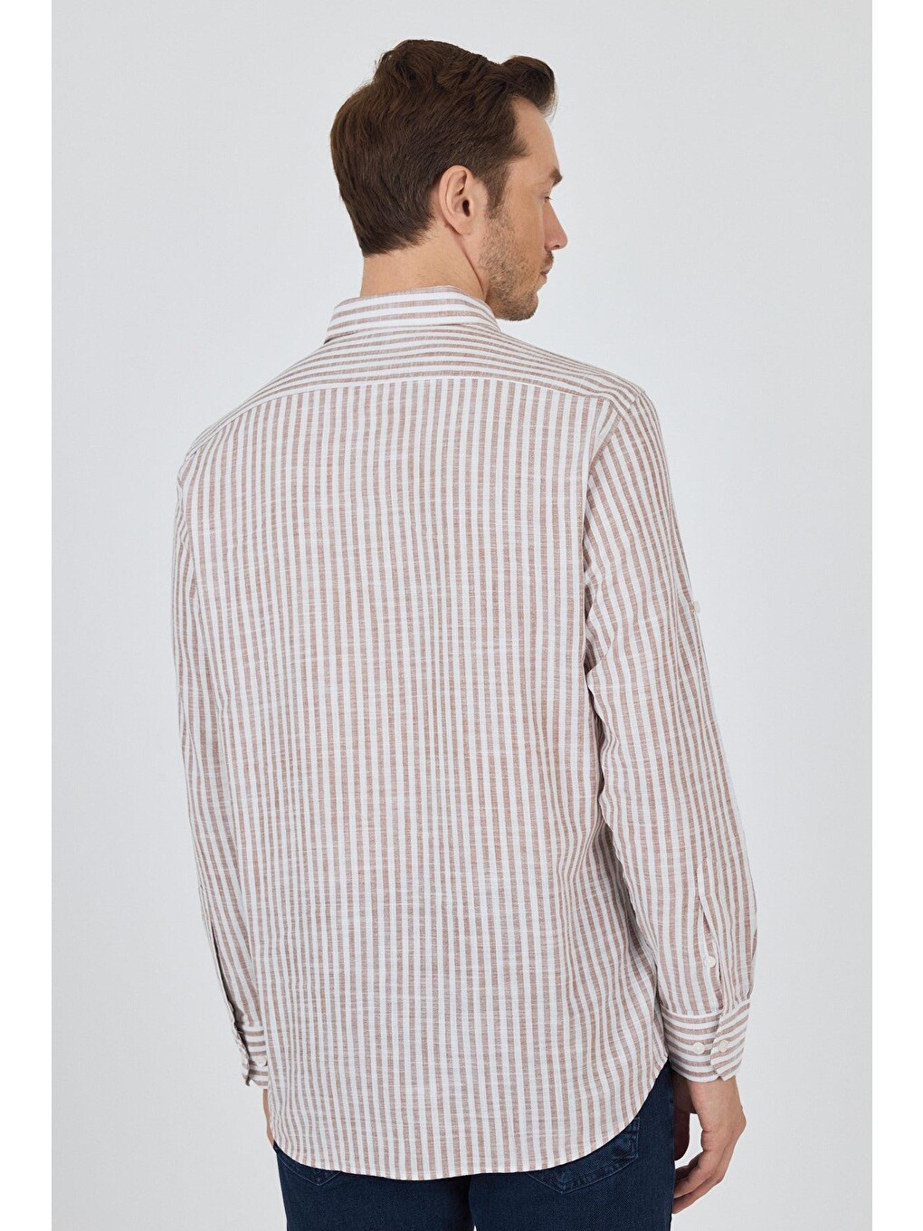 Kahverengi Kısalabilir Kol Cepsiz Pamuk Casual Comfort Fit Gömlek 1004250128-4
