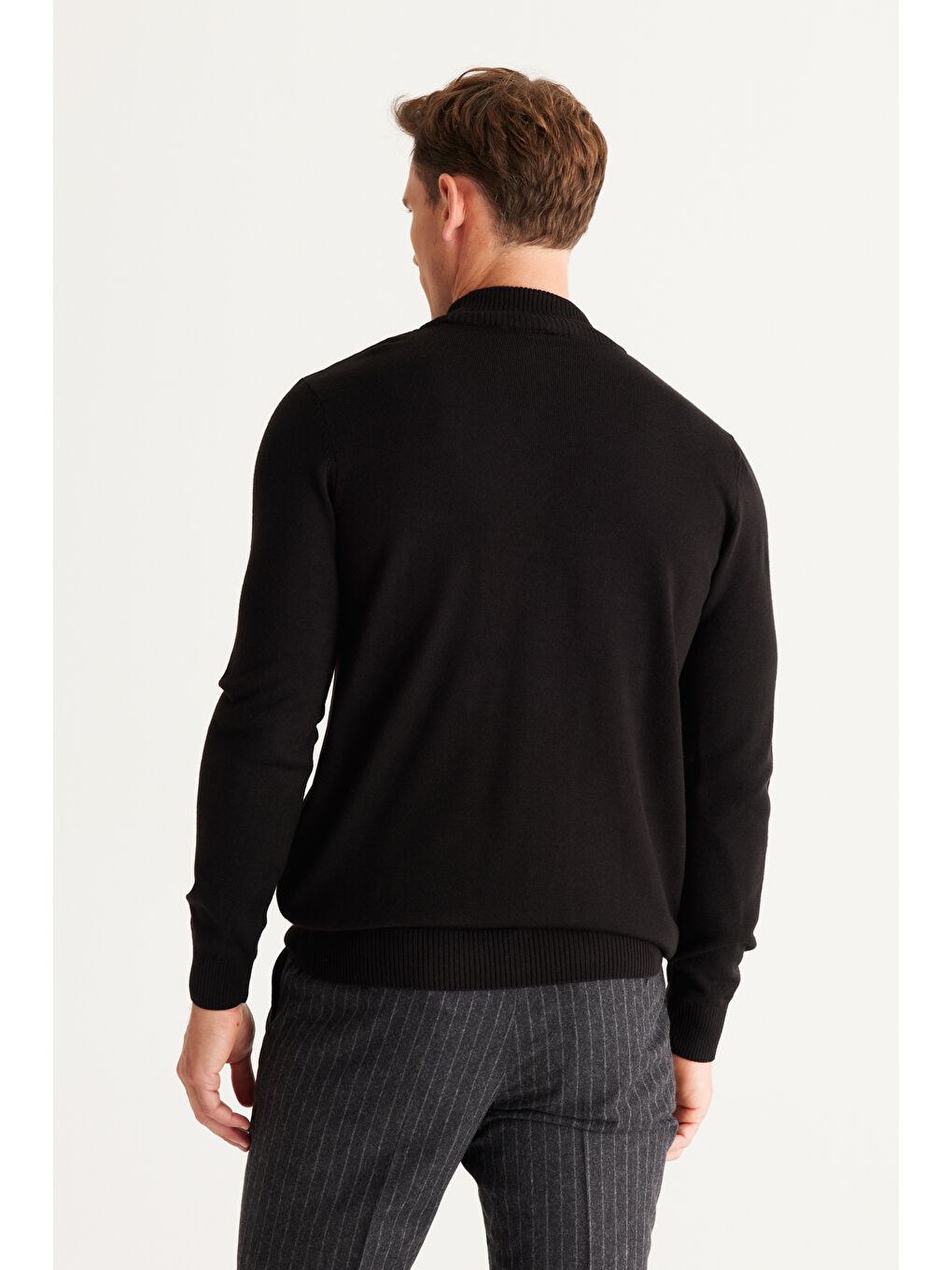 Erkek Siyah Tüylenme Yapmayan Anti-Pilling Standart Fit Yarım Balıkçı Yaka Triko Kazak-8