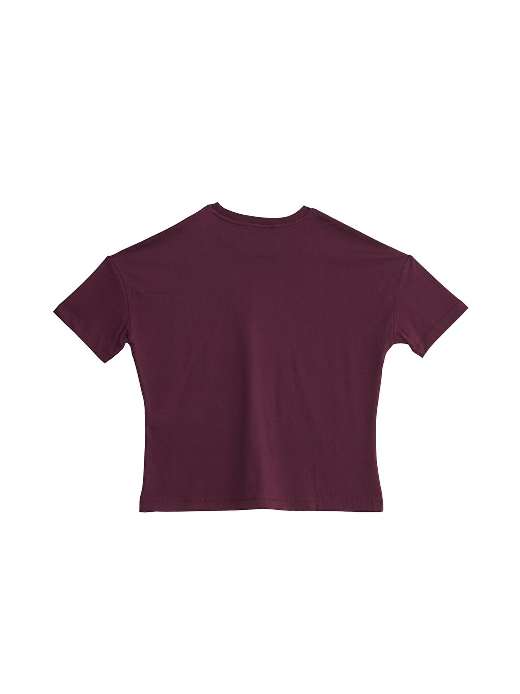 Kadın Relax Fit Rahat Kesim %100 Pamuk Bisiklet Yaka Bordo Tişört-3