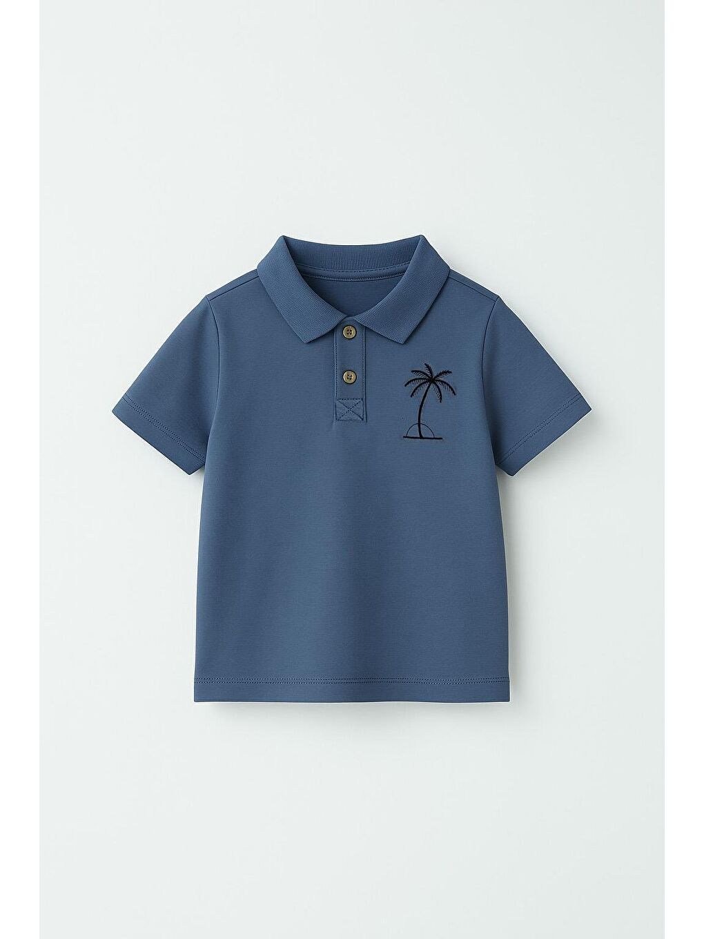 Lacivert Erkek Çocuk Palmiye Nakışlı Polo Yaka Tişört (3-4 Yaş 8-9 Yaş)-1