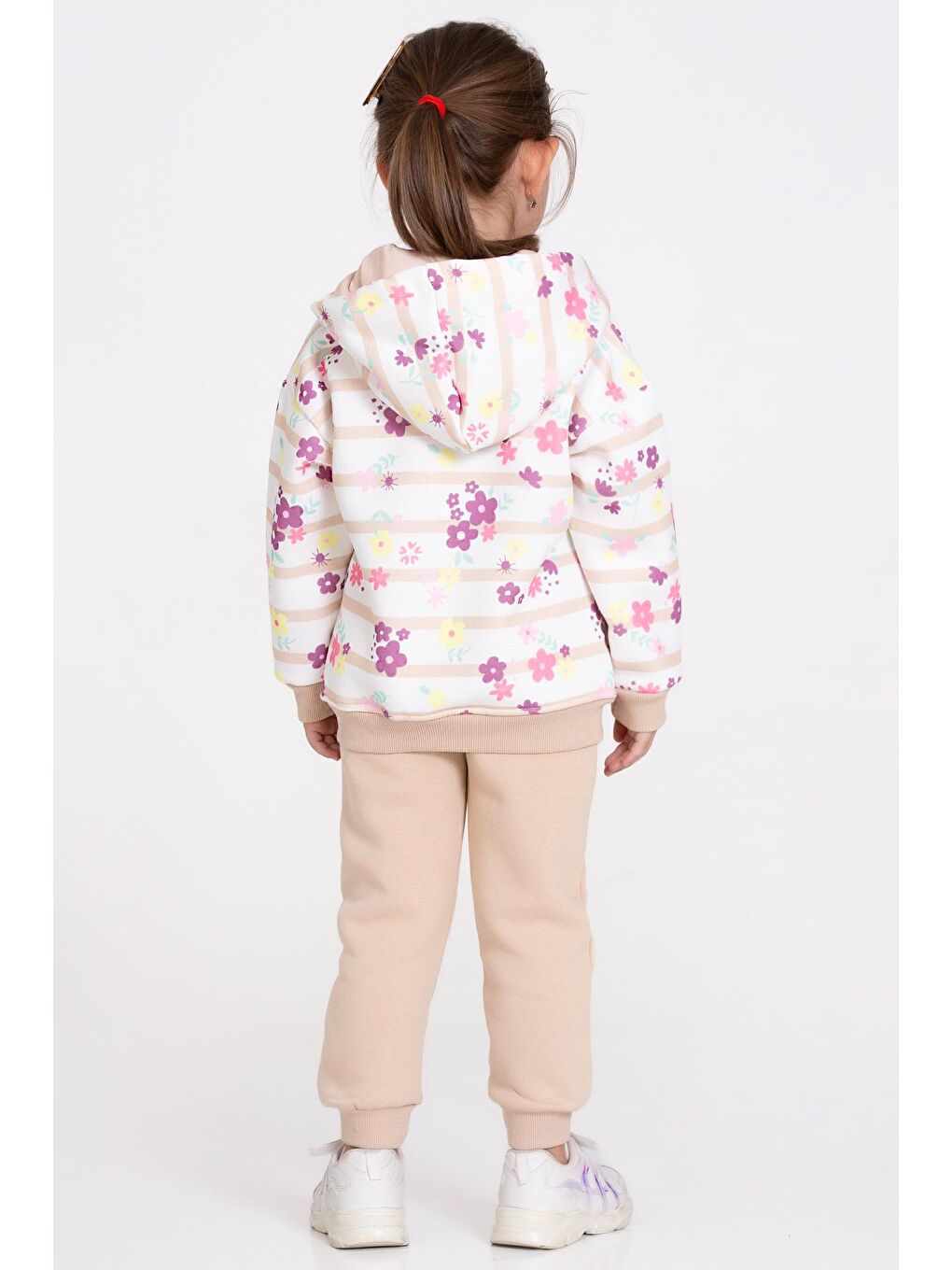 Kız Çocuk Bej Çiçek Desenli 1-5 Yaş Takım - 23246-1-1