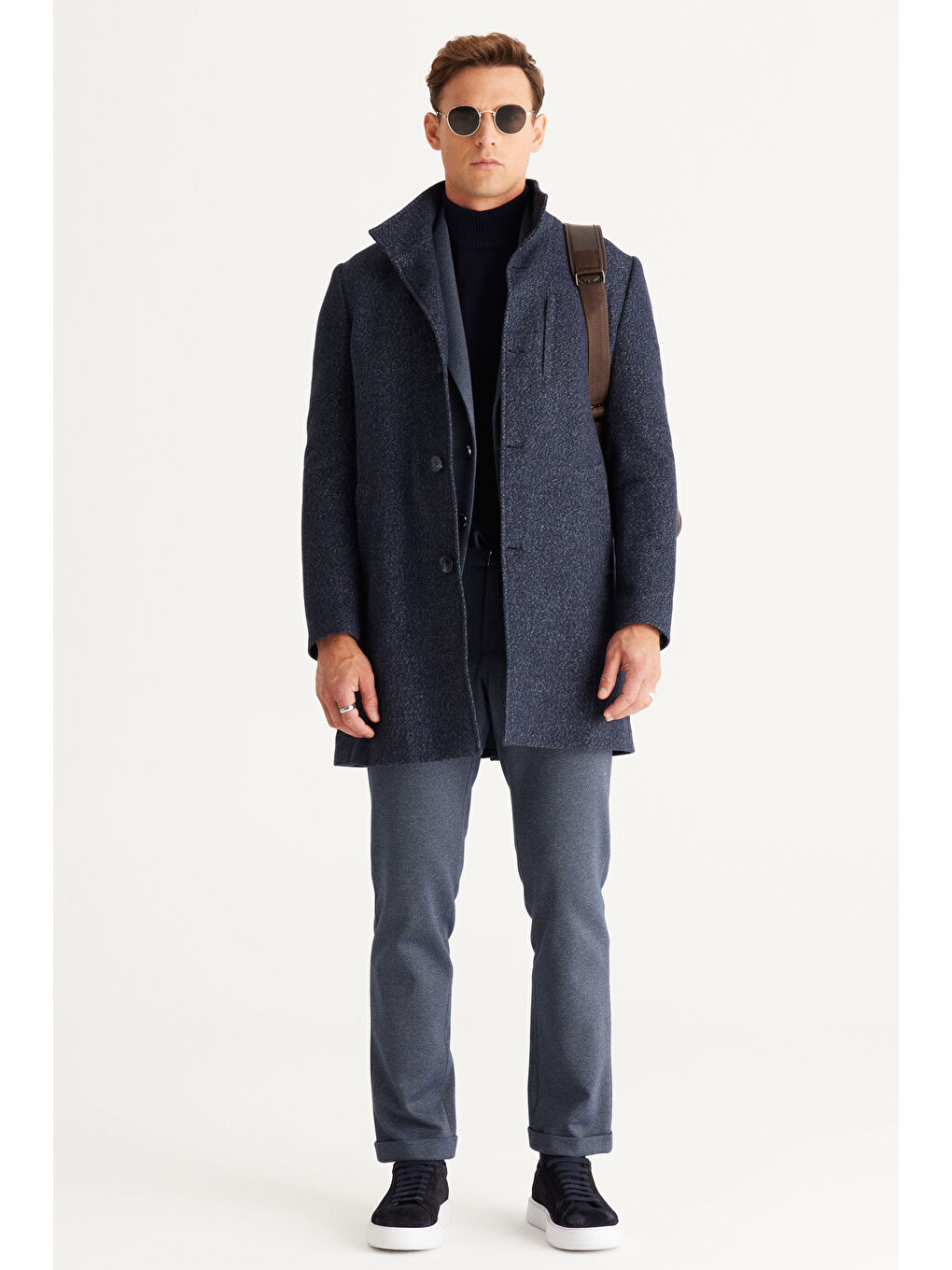 Erkek Lacivert Tüylenme Yapmayan Anti-Pilling Standart Fit Yarım Balıkçı Yaka Triko Kazak-1