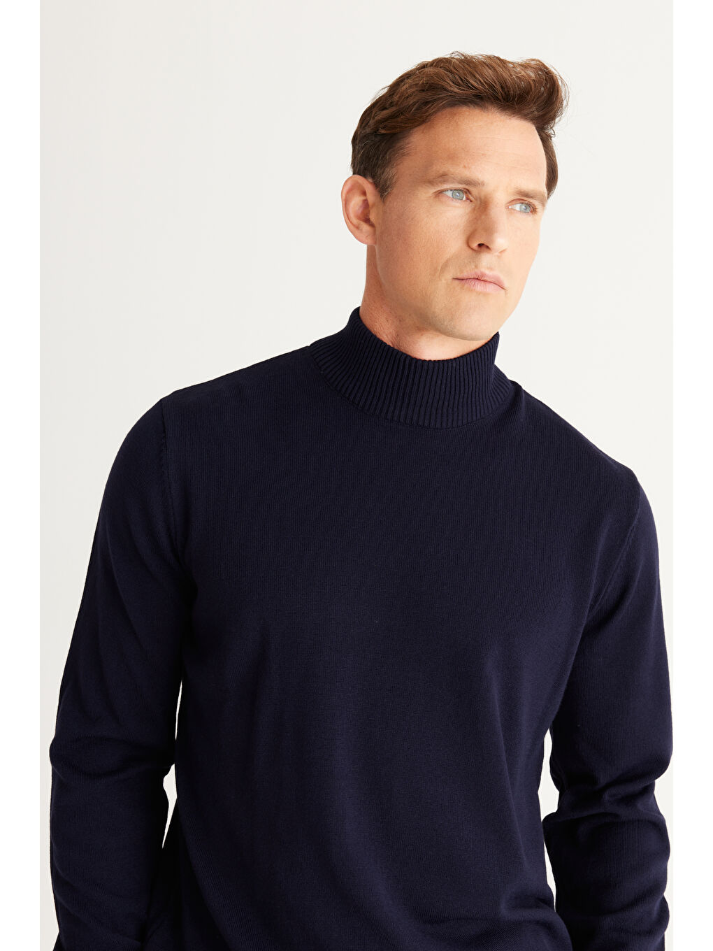 Erkek Lacivert Tüylenme Yapmayan Anti-Pilling Standart Fit Yarım Balıkçı Yaka Triko Kazak-2