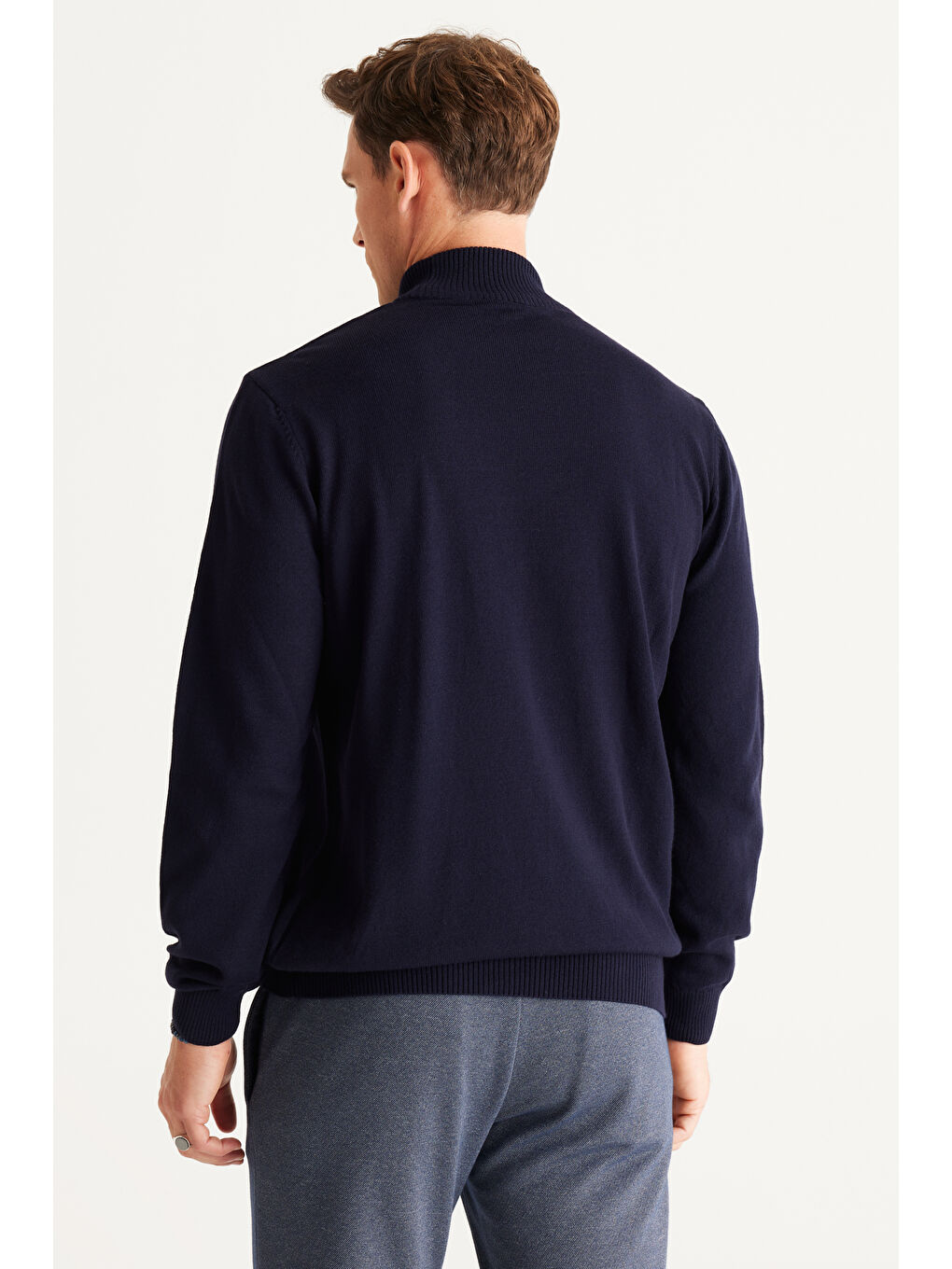 Erkek Lacivert Tüylenme Yapmayan Anti-Pilling Standart Fit Yarım Balıkçı Yaka Triko Kazak-4