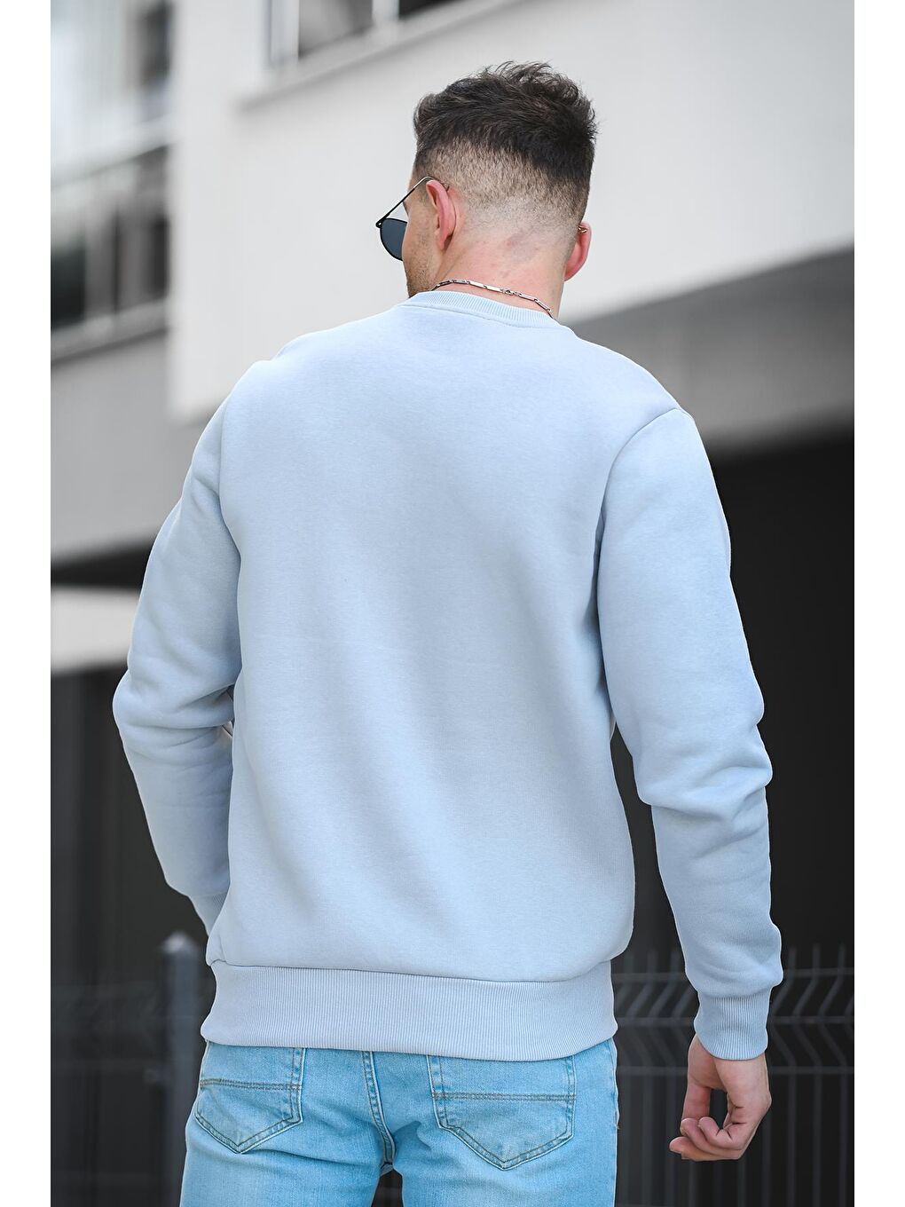 Gri 2173 Üç İplik Şardonlu Kuru Kafa Baskılı Cep Detaylı Erkek Sweatshirt-3