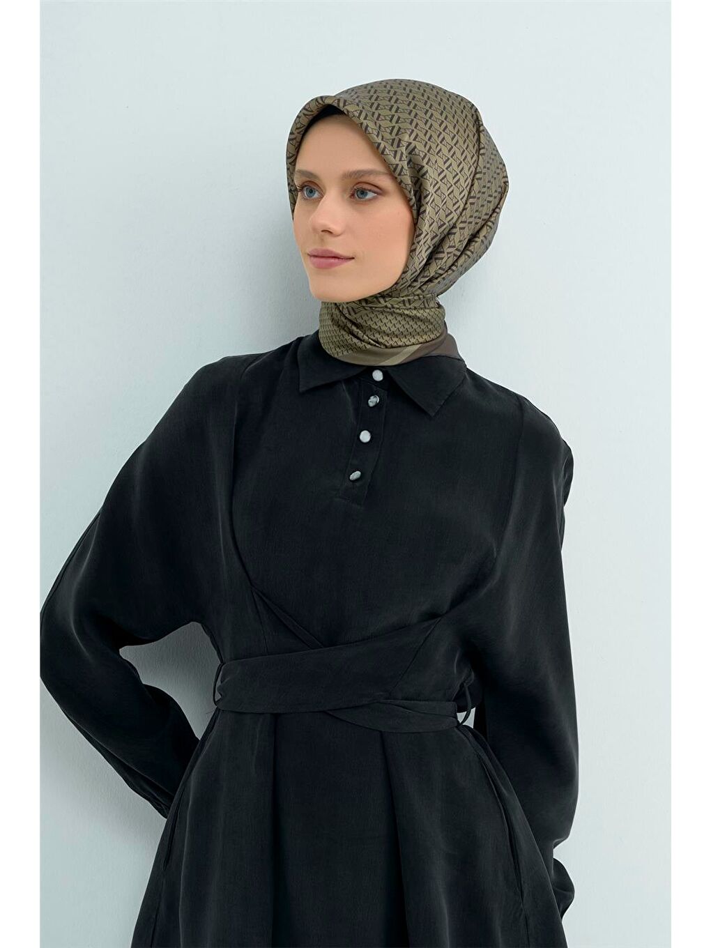 Haki Saf İpek Sura Eşarp 9502D 55-2