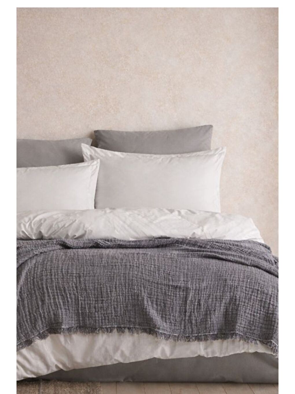 Antrasit 4 Katlı Müslin Pike Çift Kişilik I Battal Boy – %100 Pamuklu, Nefes Alabilir, Yumuşak Dokulu Dört M-1