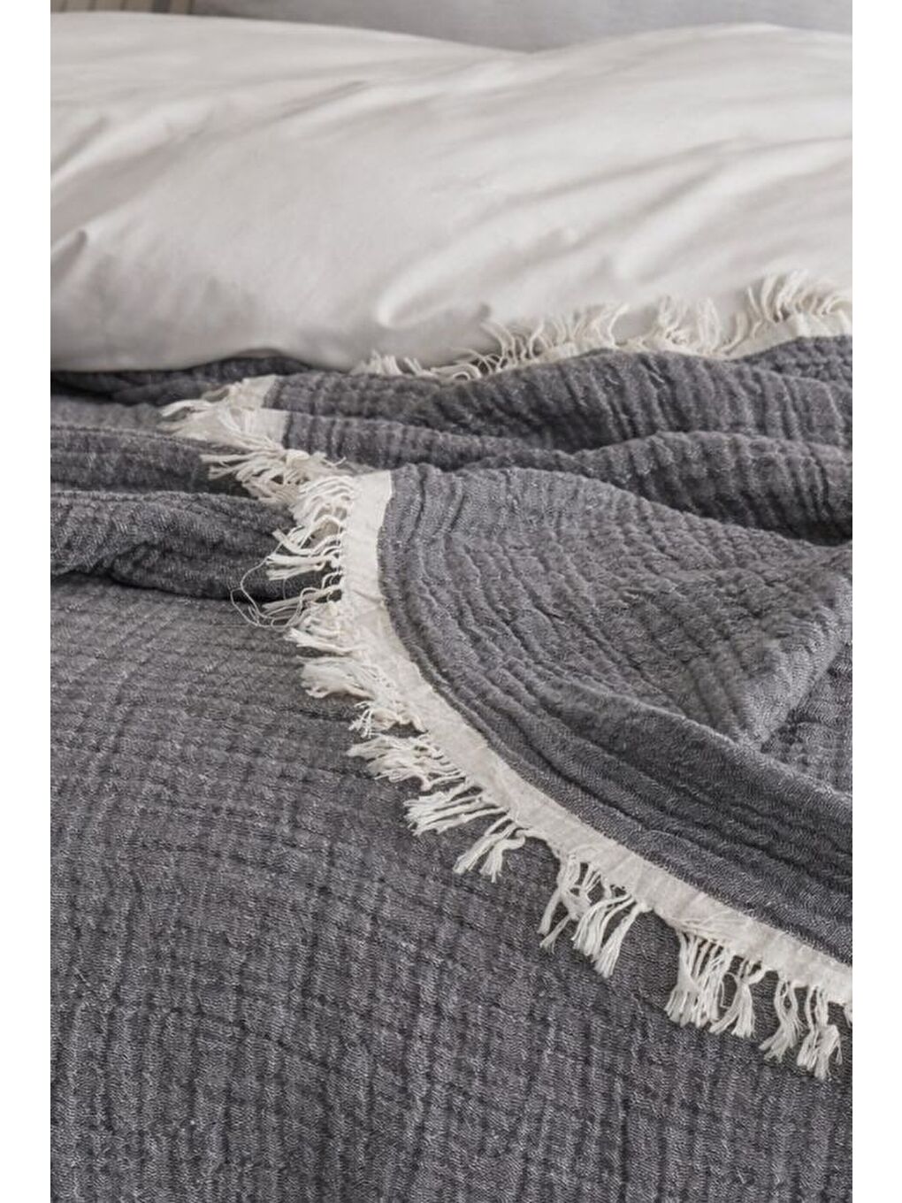 Antrasit 4 Katlı Müslin Pike Çift Kişilik I Battal Boy – %100 Pamuklu, Nefes Alabilir, Yumuşak Dokulu Dört M-2