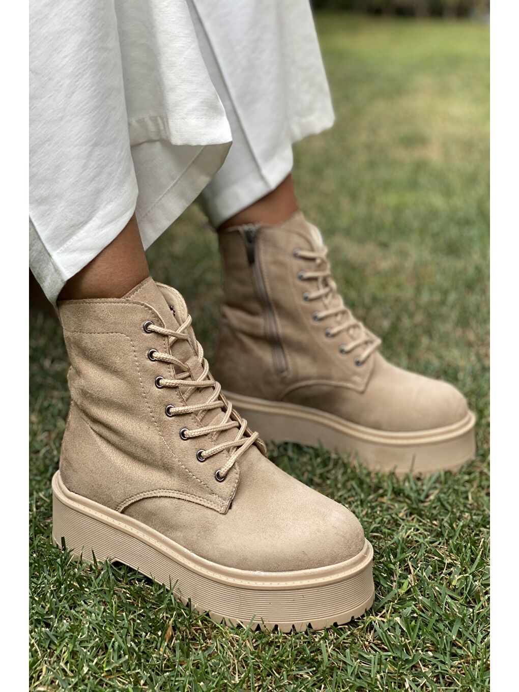 Bej Bayan Fermuarlı Bot-2