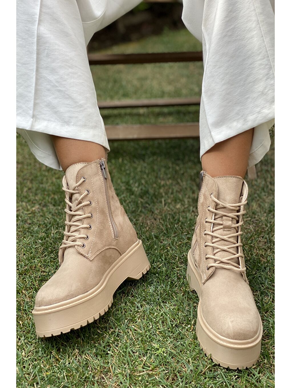 Bej Bayan Fermuarlı Bot-3