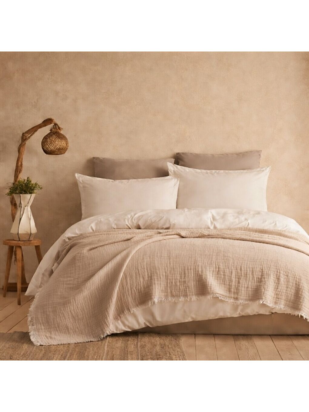 Kahverengi 4 Katlı Müslin Pike Çift Kişilik I Battal Boy – %100 Pamuklu, Nefes Alabilir, Yumuşak Dokulu Dört M