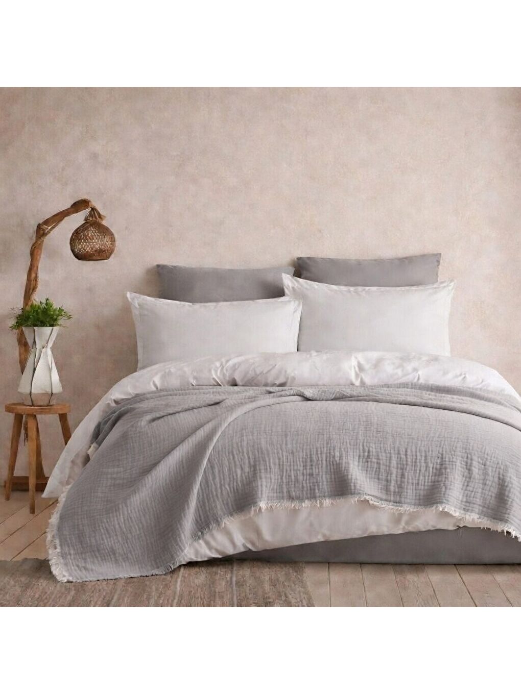 Gri 4 Katlı Müslin Pike Çift Kişilik I Battal Boy – %100 Pamuklu, Nefes Alabilir, Yumuşak Dokulu Dört M