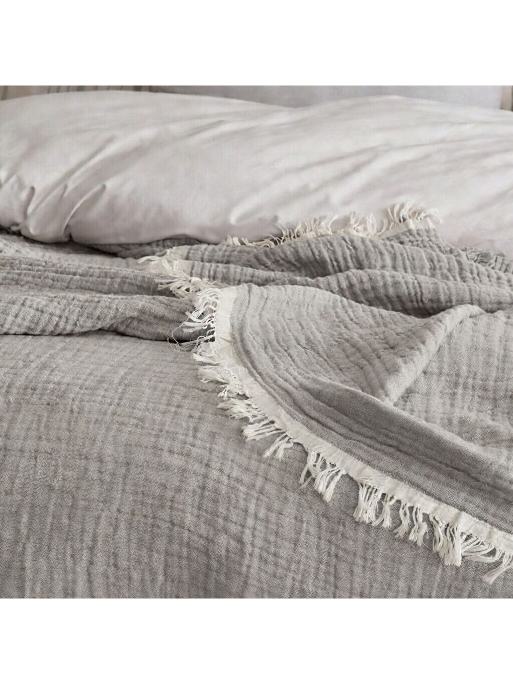 Gri 4 Katlı Müslin Pike Çift Kişilik I Battal Boy – %100 Pamuklu, Nefes Alabilir, Yumuşak Dokulu Dört M-1