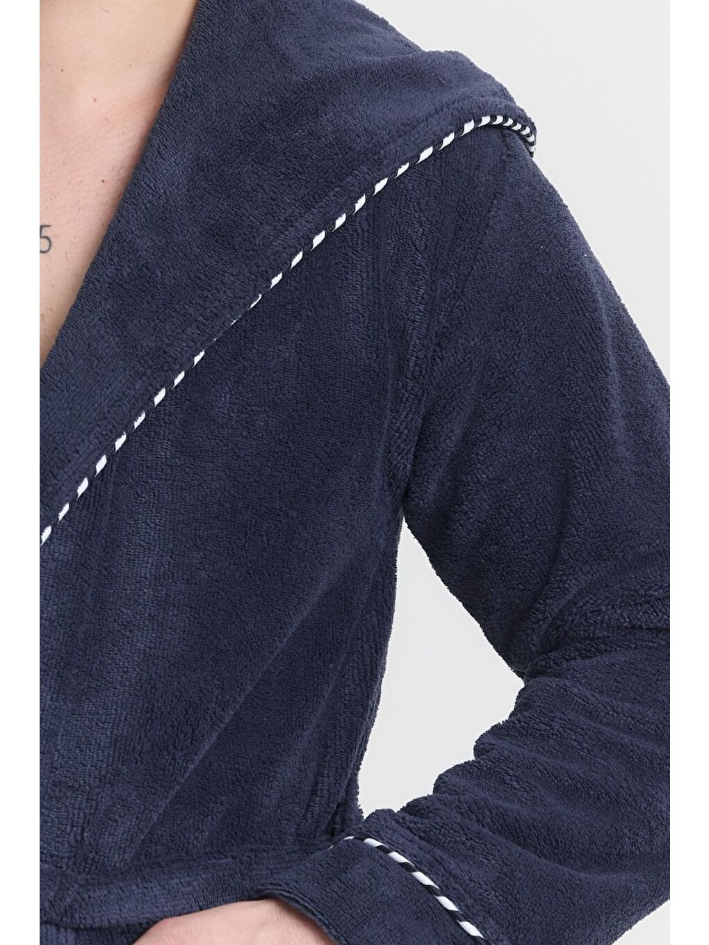 Lacivert Triga Erkek Bornoz %100 Pamuk Kapüşonlu-1