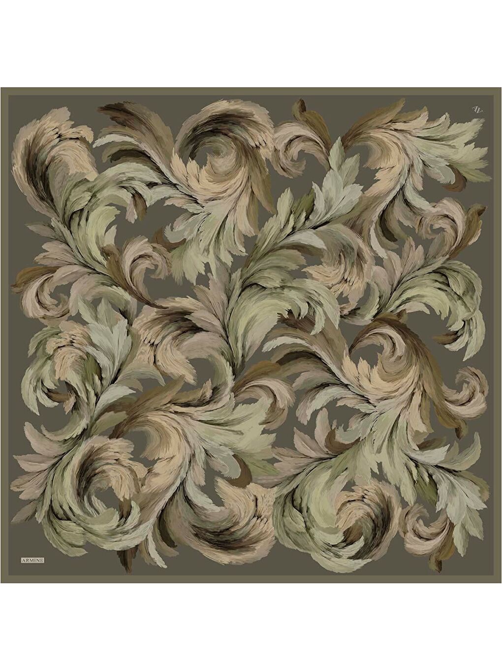 Haki Soyut Desenli Saf İpek Twill Eşarp 9423D 86-3