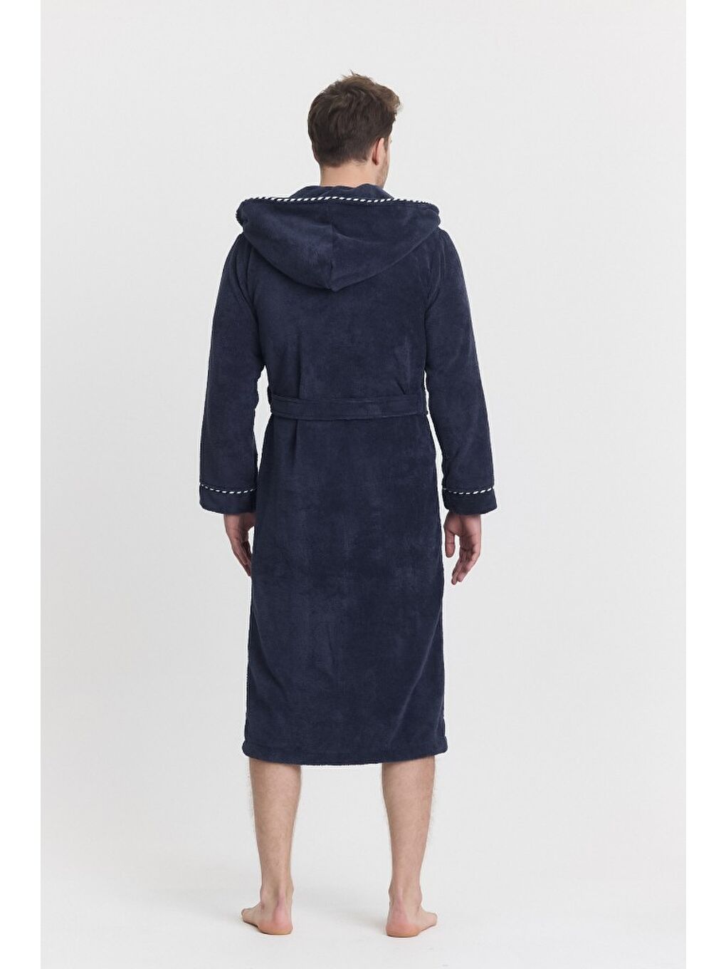 Lacivert Triga Erkek Bornoz %100 Pamuk Kapüşonlu-9