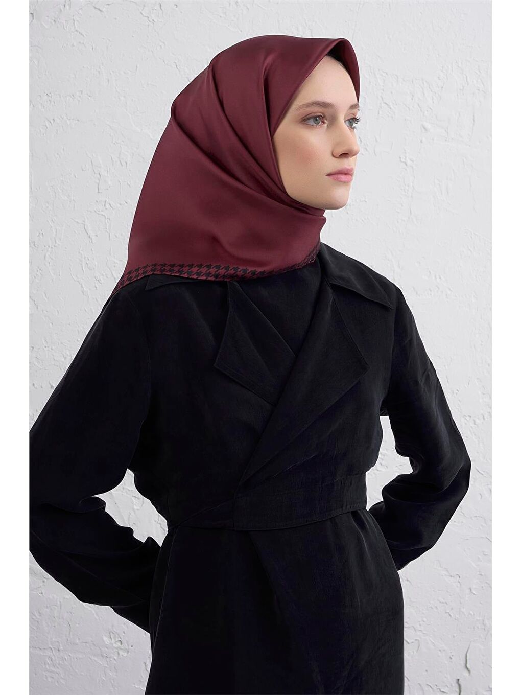 Bordo Su Yolu Desenli Saf İpek Twill Eşarp 9443D 04-1