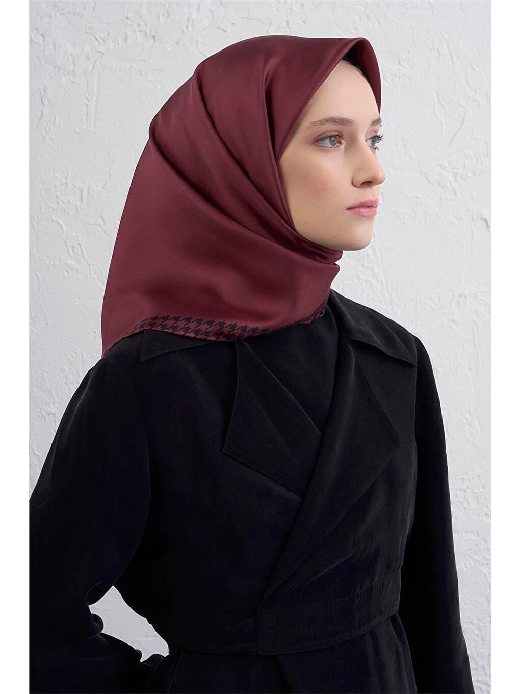 Bordo Su Yolu Desenli Saf İpek Twill Eşarp 9443D 04-2