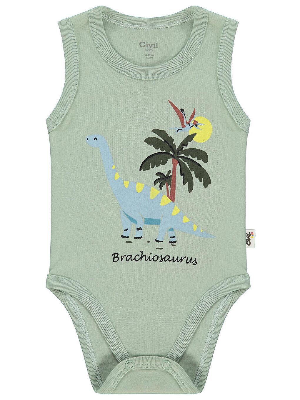 Baby Tiranozor Baskılı 3-36 Ay Çıtçıtlı Badi - Haki