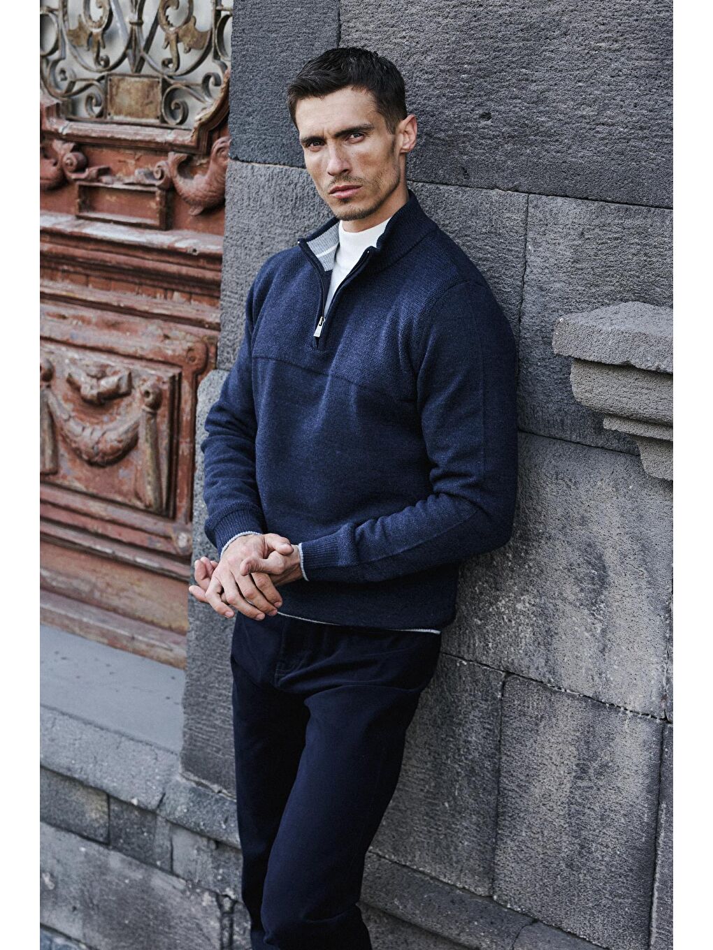 İndigo Slim Fit Fermuarlı Triko Kazak