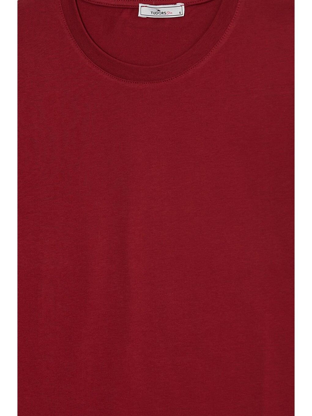 Kadın Relax Fit Rahat Kesim Kısa Kollu Bisiklet Yaka Bordo Tişört-3