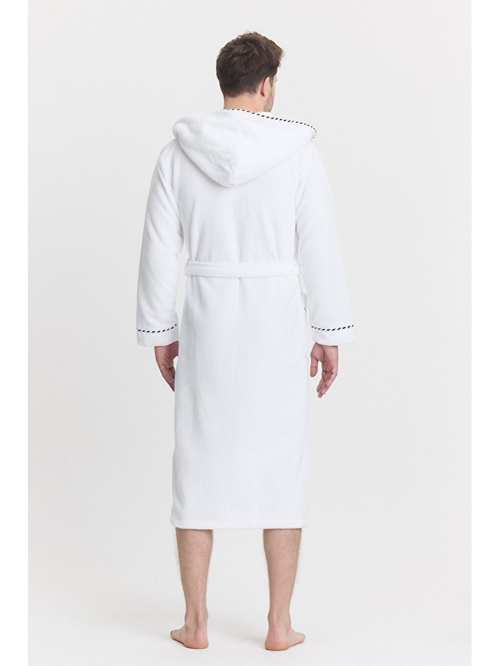 Beyaz Triga Erkek Bornoz %100 Pamuk Kapüşonlu-4
