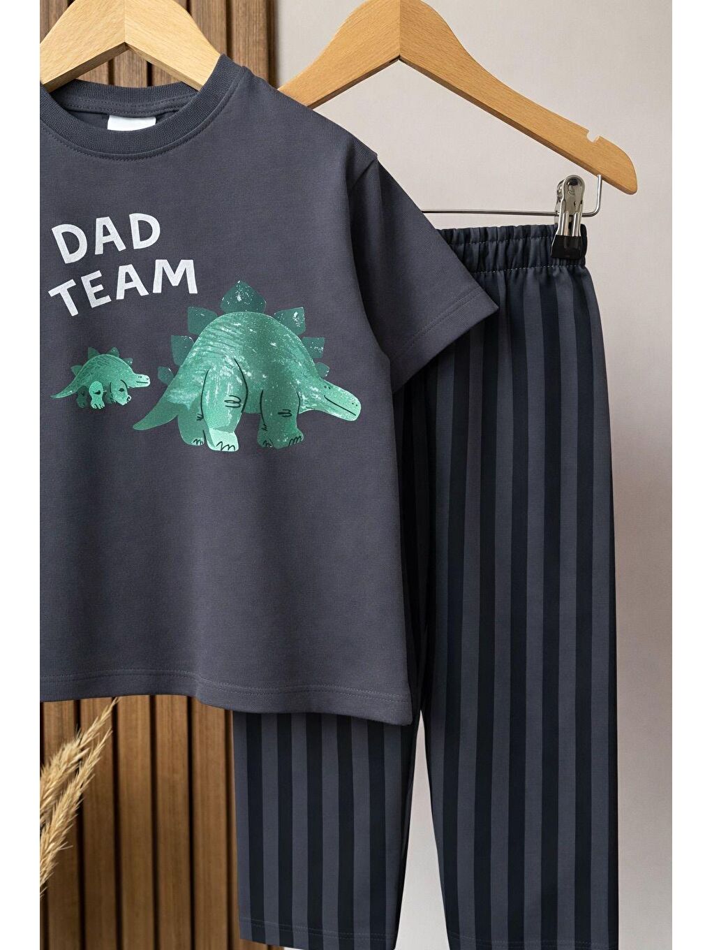 Erkek Çocuk Antrasit Dinozor Baskılı Pamuklu Jogger Pantolonlu Altüst Takım-2