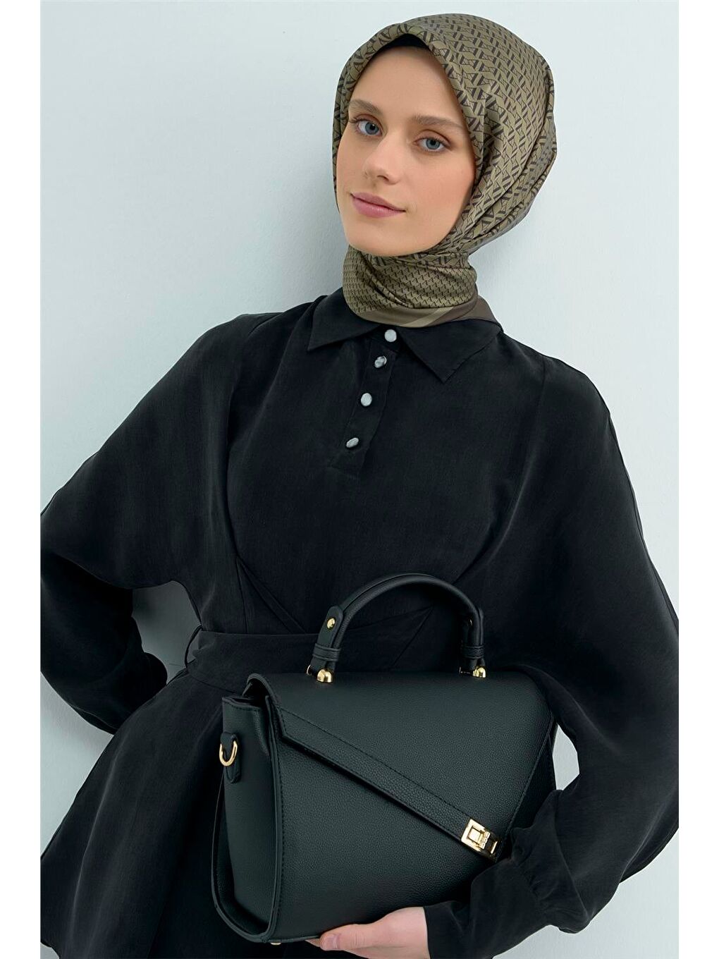 Haki Saf İpek Twill Eşarp 9502D 55-1