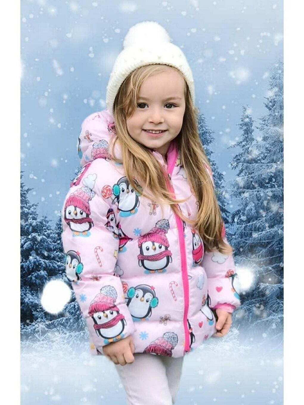 Pembe Kız Çocuk Polarlı Kürklü Kapüşonlu Şeker Desenli Kışlık Şişme Mont & Kaban & Parka
