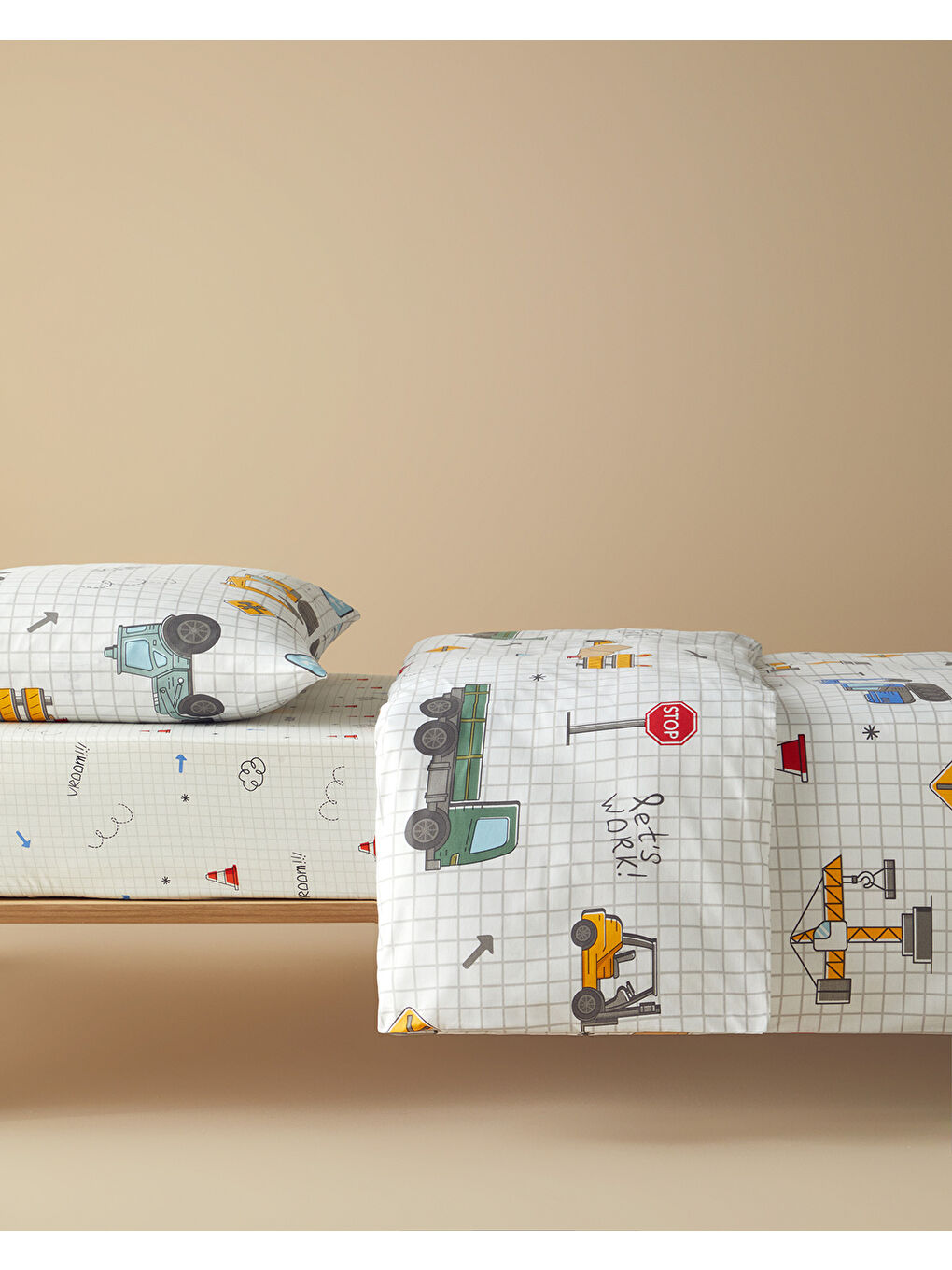 Funny Truck Pamuklu Çocuk Nevresim Takımı Gri-1