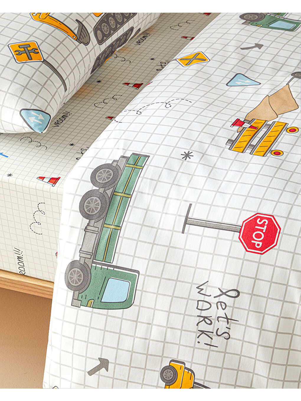 Funny Truck Pamuklu Çocuk Nevresim Takımı Gri-2