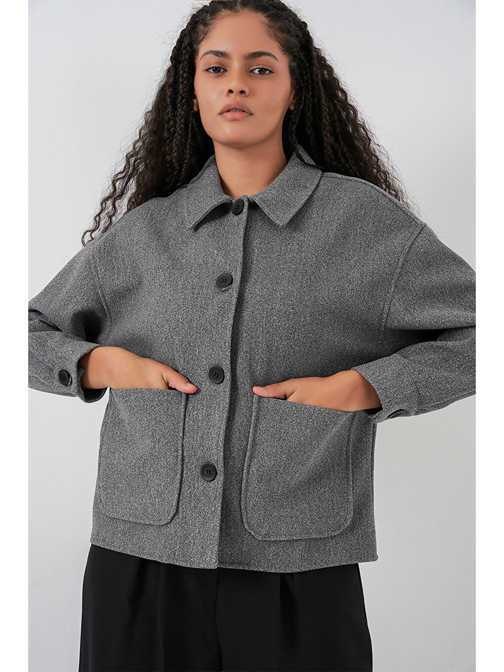 0713 Kadın Kaşe Ceket - A.Gri-2