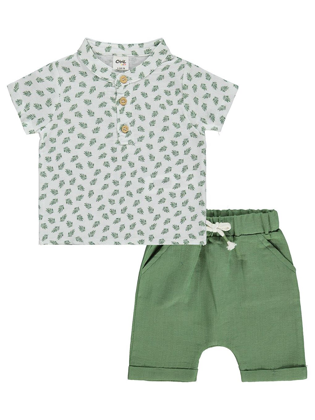 Baby Müslin Yaprak Empirme 6-18 Ay Takım - Yeşil 6-9 Ay