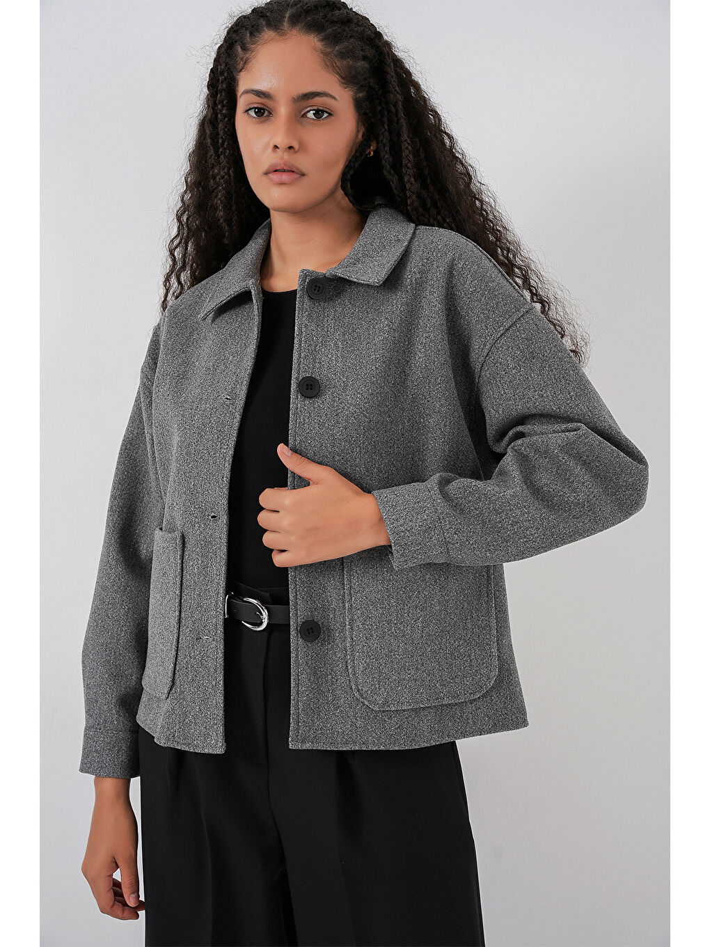 0713 Kadın Kaşe Ceket - A.Gri-3