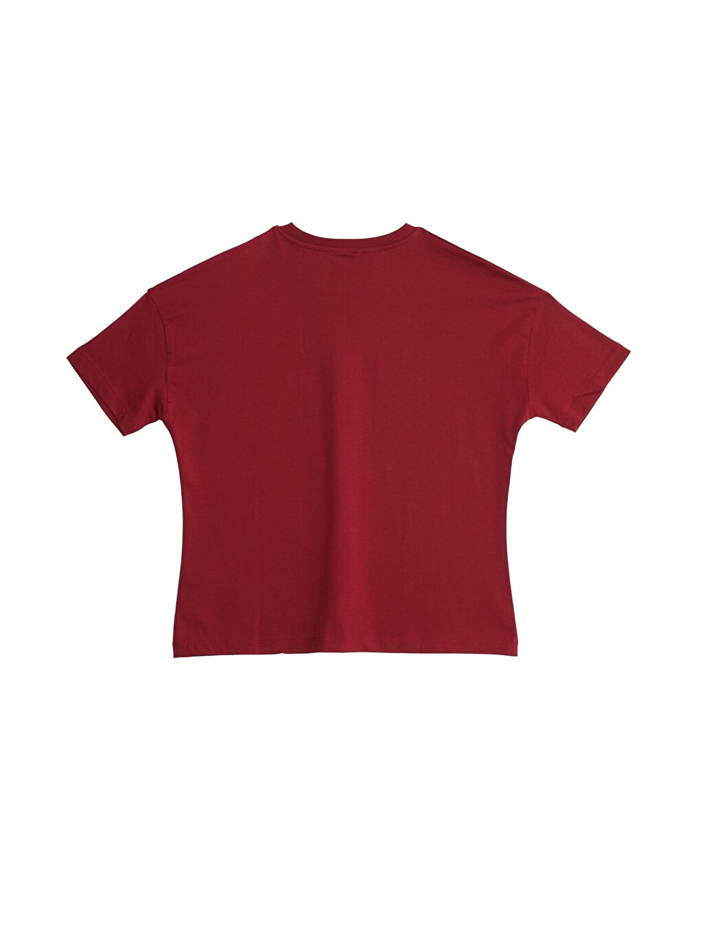 Kadın Relax Fit Rahat Kesim %100 Pamuk Bisiklet Yaka Bordo Tişört-3