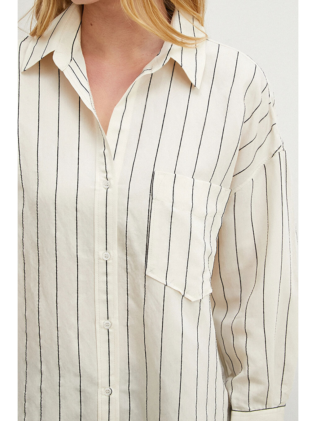 Kontrast Çizgili Gömlek Siyah-4