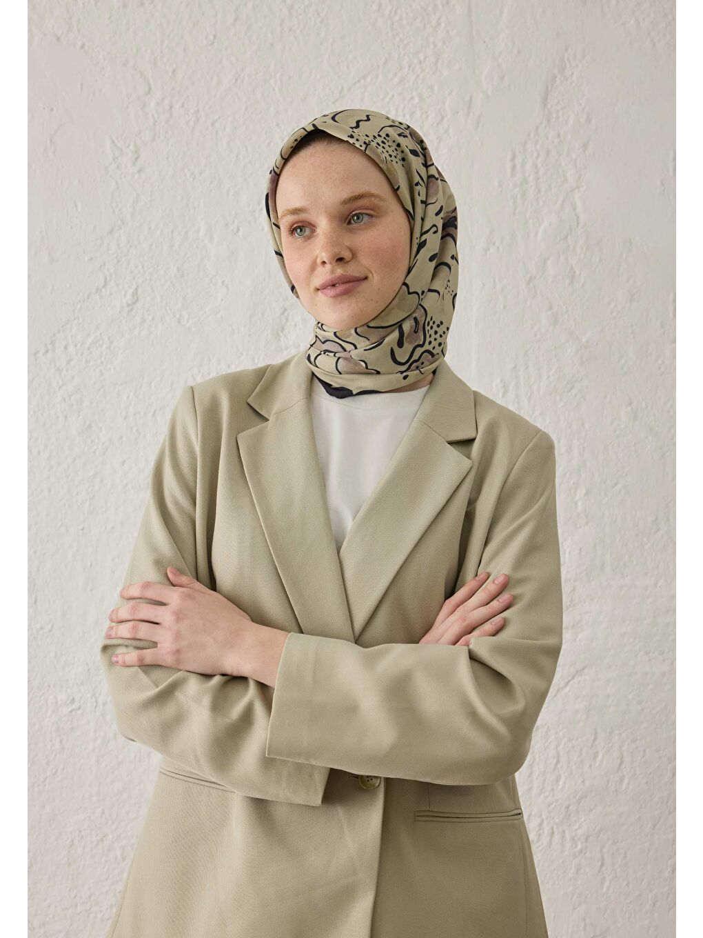 Arıa Desen Pamuk İpek Eşarp Uçuk Yeşil-2