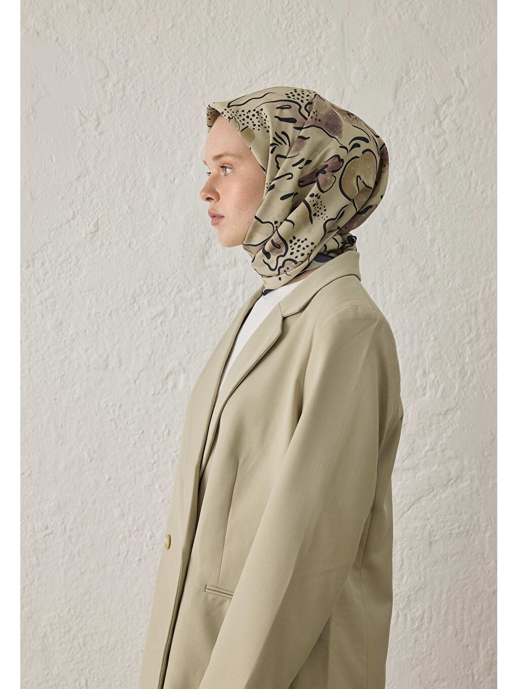 Arıa Desen Pamuk İpek Eşarp Uçuk Yeşil-3