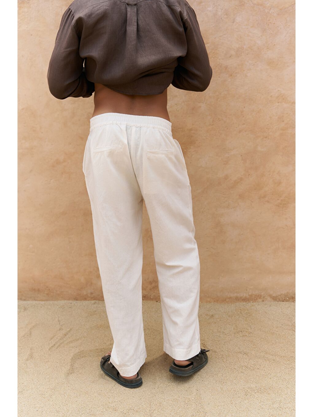 Fyfaha Bol Paça Erkek Ekru Keten Pantolon-2